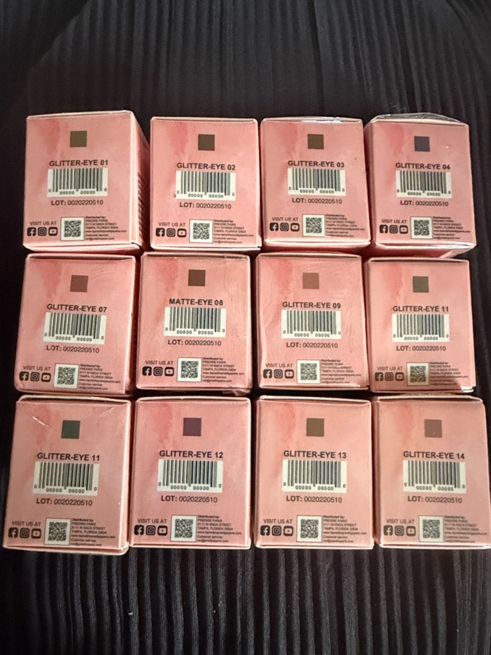 Assorted Glitter-Eye and Matte-Eye Eyeshadow Boxes - Rose Metallic Packaging